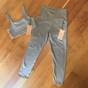 Girlfriend Collective, Compressive Pocket Legging Set, Tan, size S